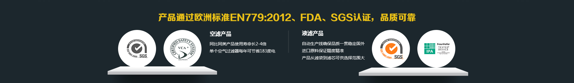 產(chǎn)品通過(guò)歐洲標(biāo)準(zhǔn)EN779：2012、FDA、SGS認(rèn)證，品質(zhì)可靠